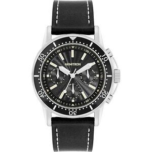 Armitron Black Bezel Black Leather Analog Chronograph Mens Watch